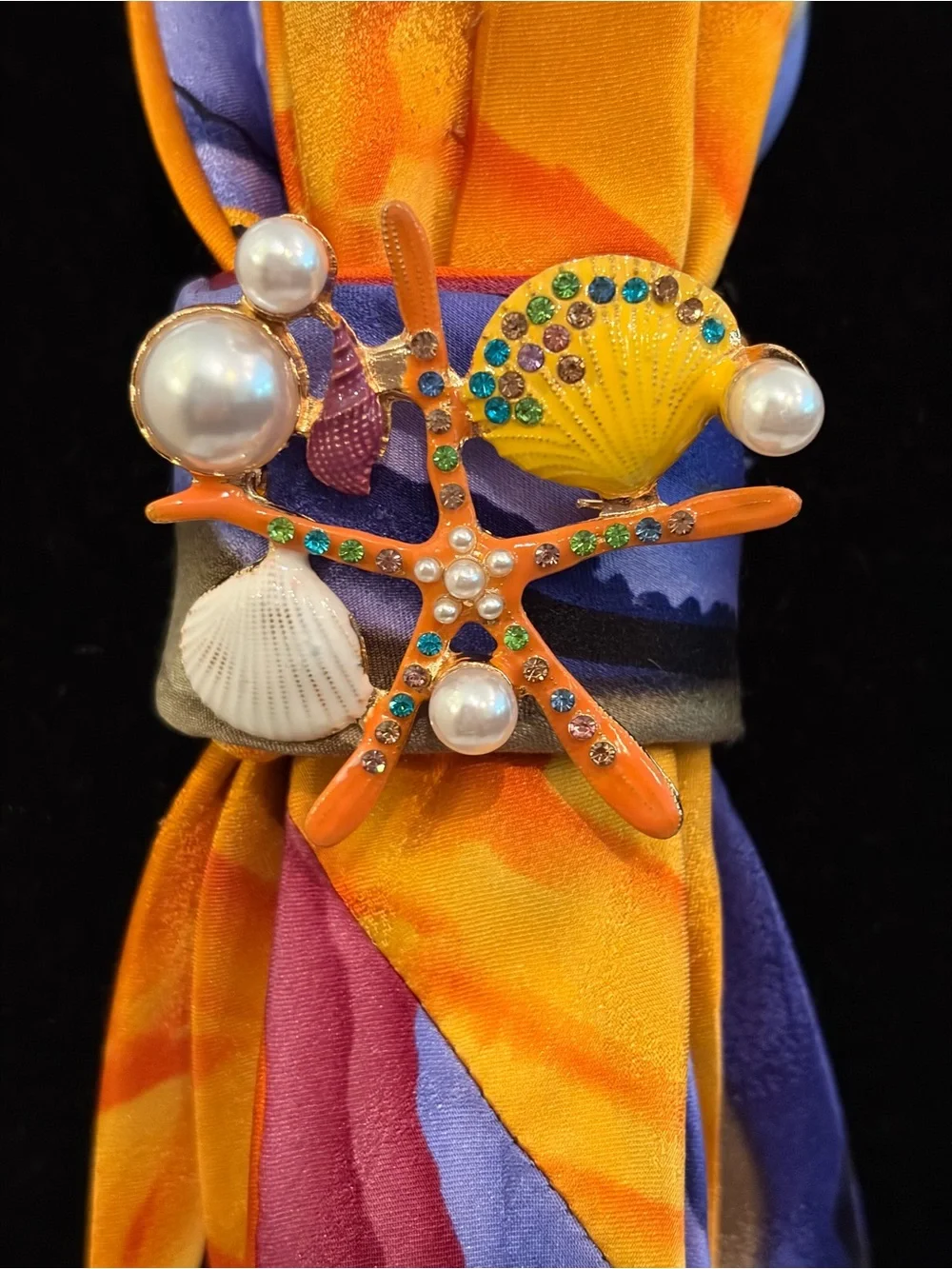 J. Garcia Vibrant Orange and Purple Abstract Silk Tie Necklace